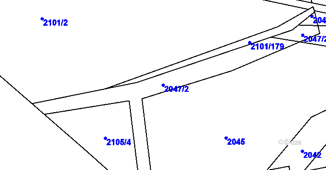 Parcela st. 2047/2 v KÚ Chodov, Katastrální mapa