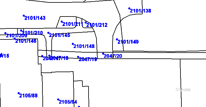 Parcela st. 2047/20 v KÚ Chodov, Katastrální mapa