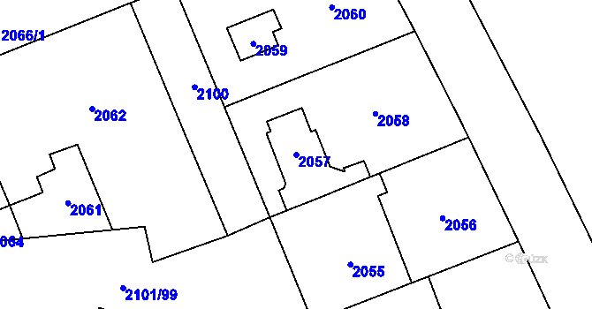 Parcela st. 2057 v KÚ Chodov, Katastrální mapa