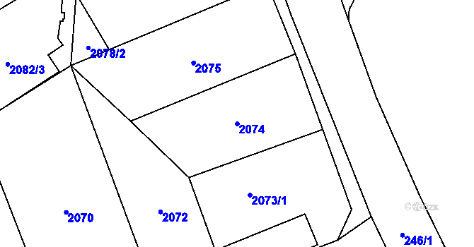 Parcela st. 2074 v KÚ Chodov, Katastrální mapa