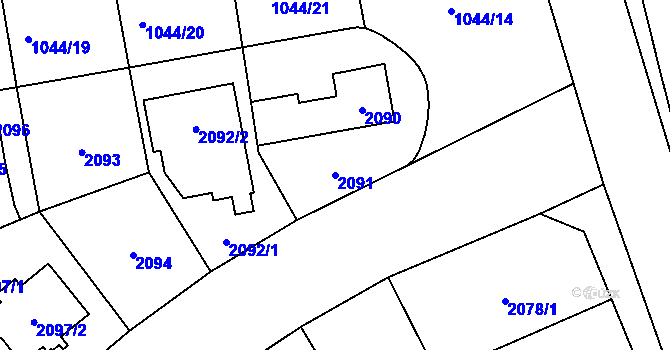 Parcela st. 2091 v KÚ Chodov, Katastrální mapa