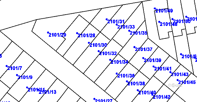 Parcela st. 2101/32 v KÚ Chodov, Katastrální mapa