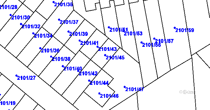 Parcela st. 2101/45 v KÚ Chodov, Katastrální mapa