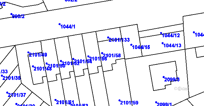 Parcela st. 2101/58 v KÚ Chodov, Katastrální mapa