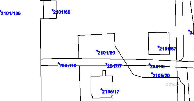 Parcela st. 2101/69 v KÚ Chodov, Katastrální mapa