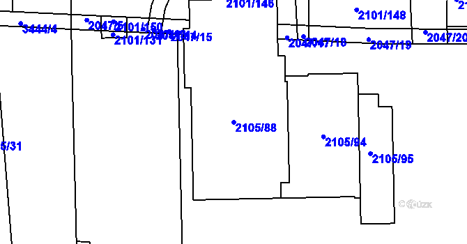 Parcela st. 2105/88 v KÚ Chodov, Katastrální mapa