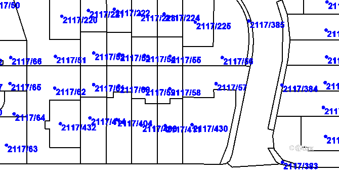 Parcela st. 2117/58 v KÚ Chodov, Katastrální mapa