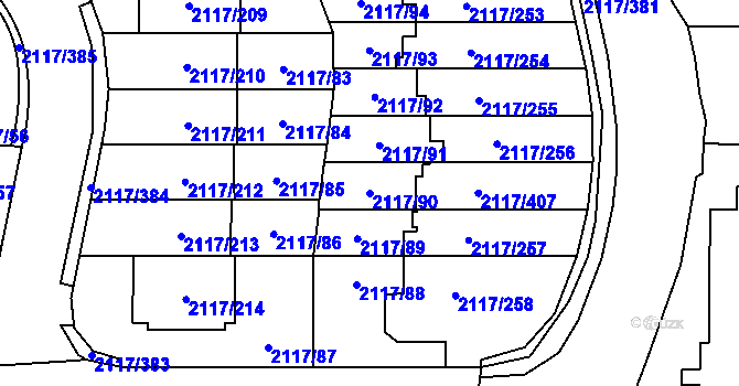Parcela st. 2117/90 v KÚ Chodov, Katastrální mapa