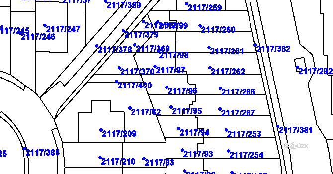 Parcela st. 2117/96 v KÚ Chodov, Katastrální mapa