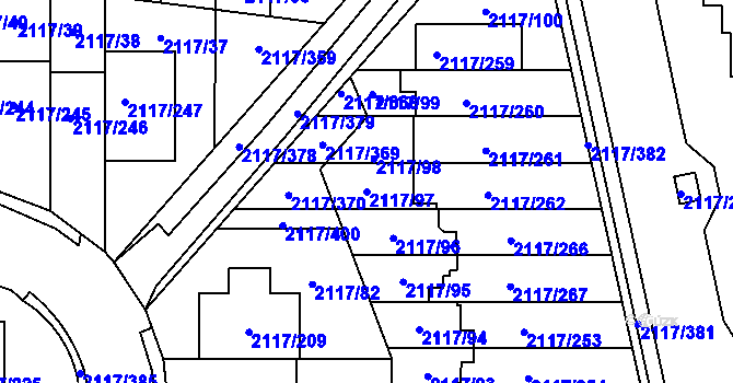 Parcela st. 2117/97 v KÚ Chodov, Katastrální mapa