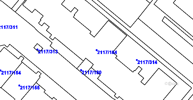 Parcela st. 2117/184 v KÚ Chodov, Katastrální mapa
