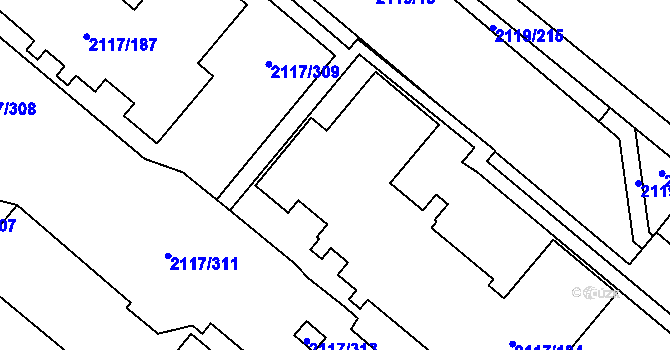 Parcela st. 2117/186 v KÚ Chodov, Katastrální mapa
