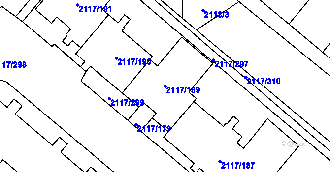Parcela st. 2117/189 v KÚ Chodov, Katastrální mapa