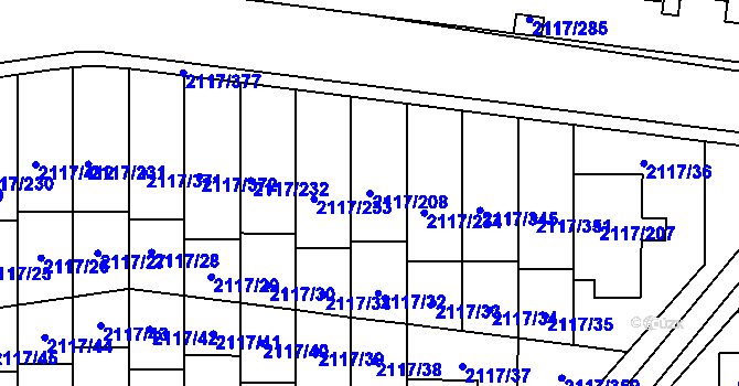 Parcela st. 2117/208 v KÚ Chodov, Katastrální mapa