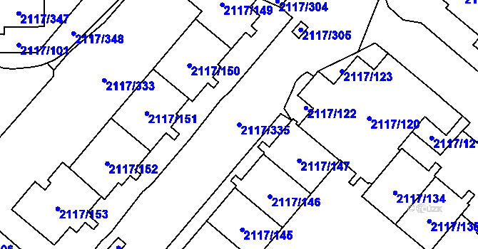 Parcela st. 2117/335 v KÚ Chodov, Katastrální mapa