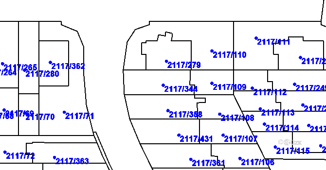 Parcela st. 2117/344 v KÚ Chodov, Katastrální mapa