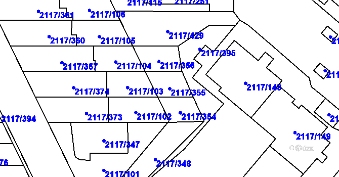 Parcela st. 2117/355 v KÚ Chodov, Katastrální mapa