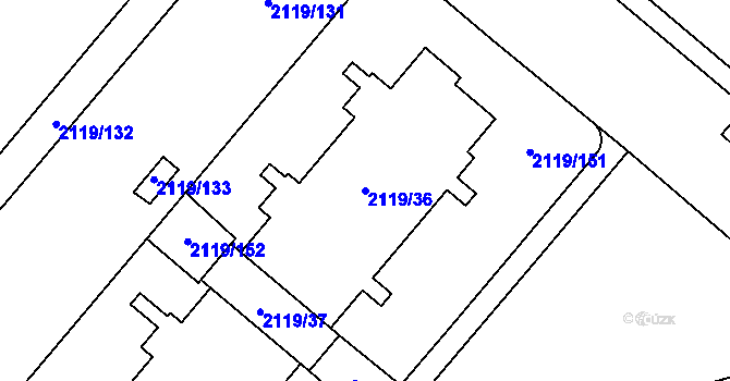 Parcela st. 2119/36 v KÚ Chodov, Katastrální mapa