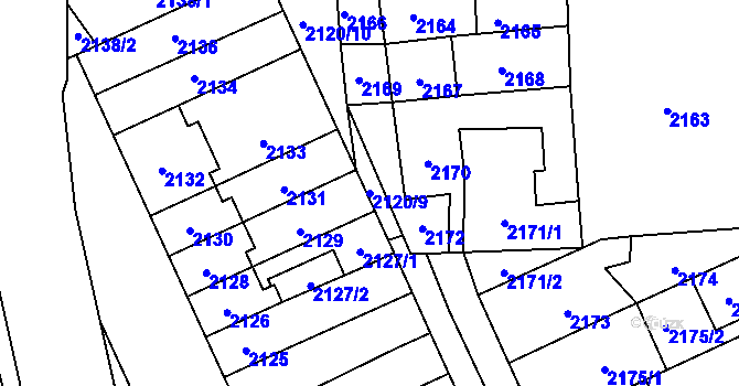 Parcela st. 2120/9 v KÚ Chodov, Katastrální mapa