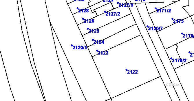 Parcela st. 2123 v KÚ Chodov, Katastrální mapa