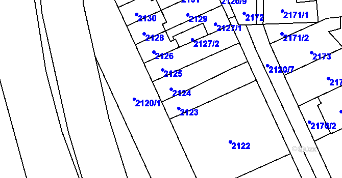 Parcela st. 2124 v KÚ Chodov, Katastrální mapa
