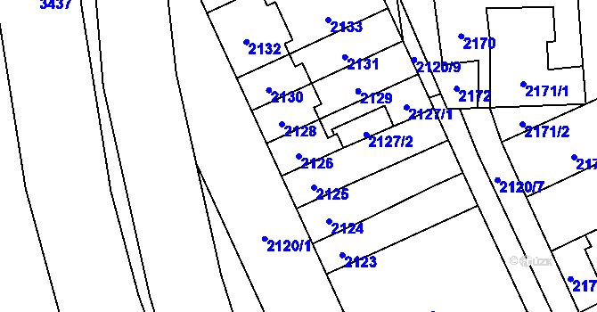 Parcela st. 2126 v KÚ Chodov, Katastrální mapa