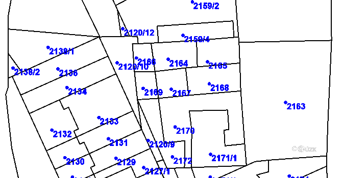 Parcela st. 2167 v KÚ Chodov, Katastrální mapa