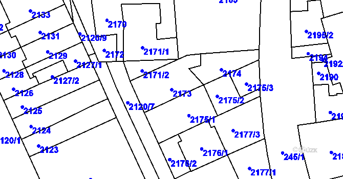 Parcela st. 2173 v KÚ Chodov, Katastrální mapa