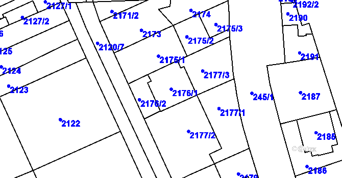 Parcela st. 2176/1 v KÚ Chodov, Katastrální mapa