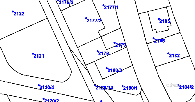 Parcela st. 2178 v KÚ Chodov, Katastrální mapa