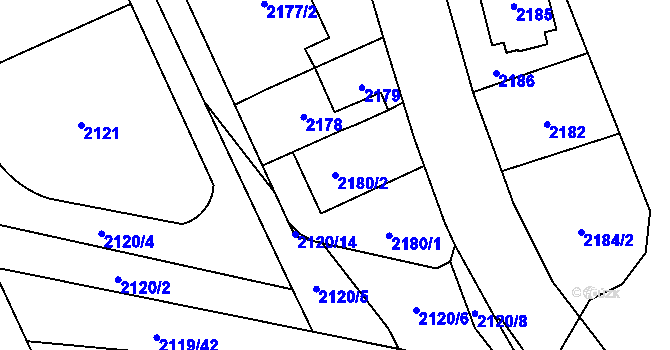 Parcela st. 2180/2 v KÚ Chodov, Katastrální mapa