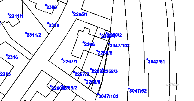 Parcela st. 2268/5 v KÚ Chodov, Katastrální mapa