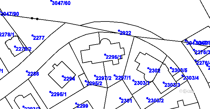 Parcela st. 2296/1 v KÚ Chodov, Katastrální mapa