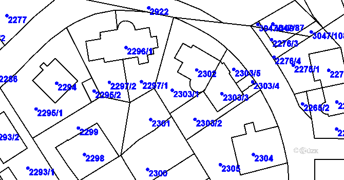 Parcela st. 2303/1 v KÚ Chodov, Katastrální mapa