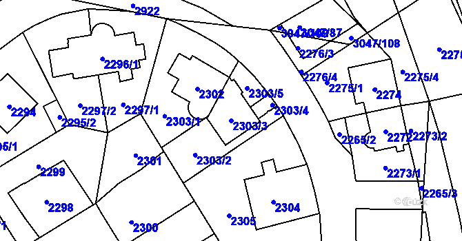 Parcela st. 2303/3 v KÚ Chodov, Katastrální mapa