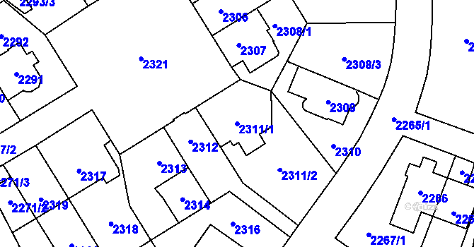 Parcela st. 2311/1 v KÚ Chodov, Katastrální mapa