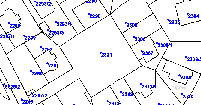 Parcela st. 2321 v KÚ Chodov, Katastrální mapa