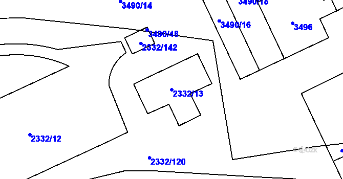Parcela st. 2332/13 v KÚ Chodov, Katastrální mapa