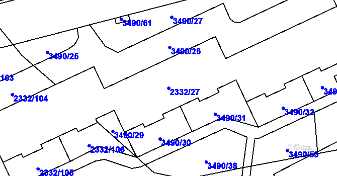 Parcela st. 2332/27 v KÚ Chodov, Katastrální mapa