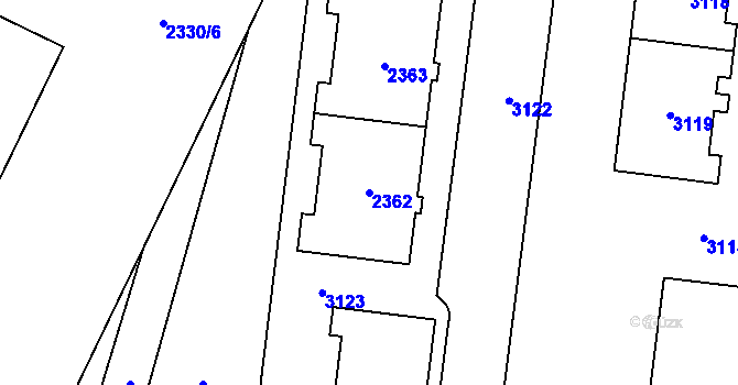 Parcela st. 2362 v KÚ Chodov, Katastrální mapa