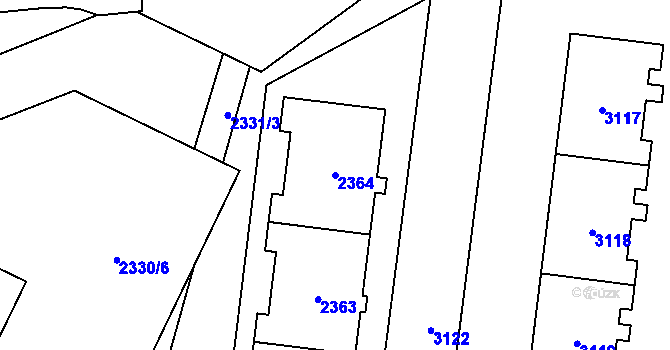Parcela st. 2364 v KÚ Chodov, Katastrální mapa