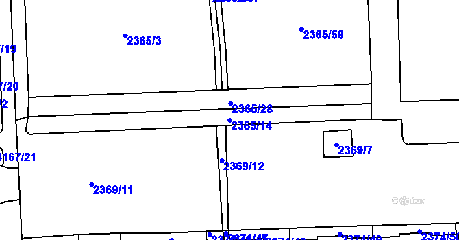 Parcela st. 2365/14 v KÚ Chodov, Katastrální mapa