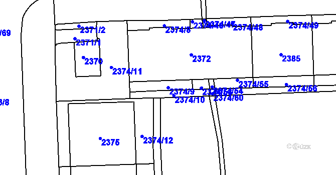 Parcela st. 2374/9 v KÚ Chodov, Katastrální mapa