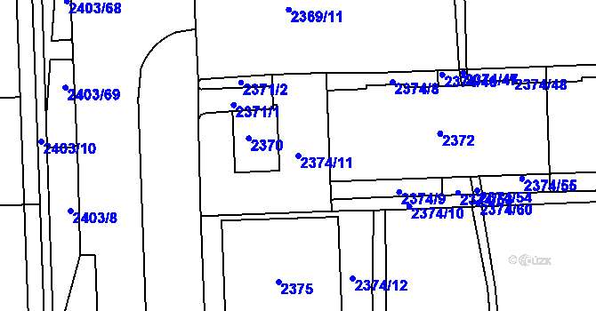 Parcela st. 2374/11 v KÚ Chodov, Katastrální mapa