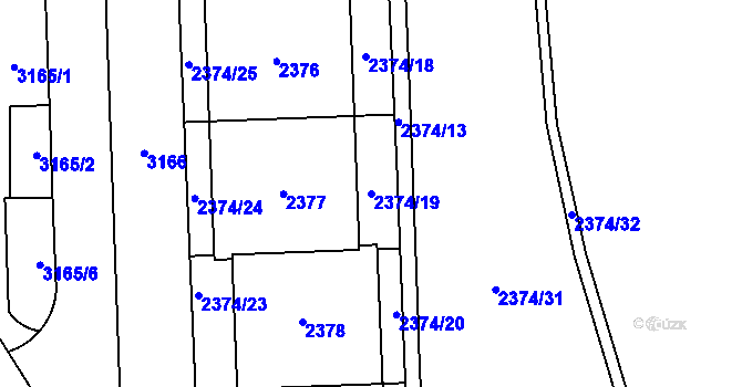 Parcela st. 2374/19 v KÚ Chodov, Katastrální mapa