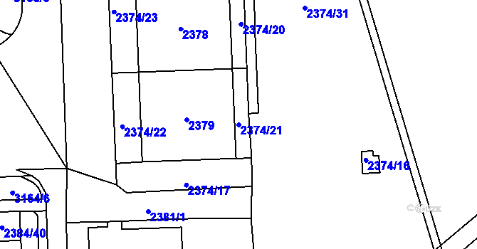 Parcela st. 2374/21 v KÚ Chodov, Katastrální mapa