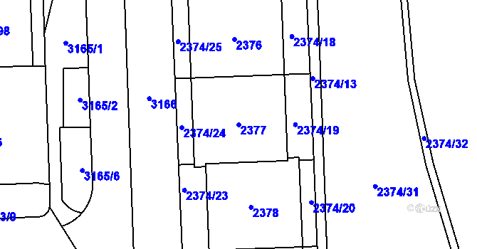 Parcela st. 2377 v KÚ Chodov, Katastrální mapa