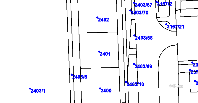 Parcela st. 2401 v KÚ Chodov, Katastrální mapa