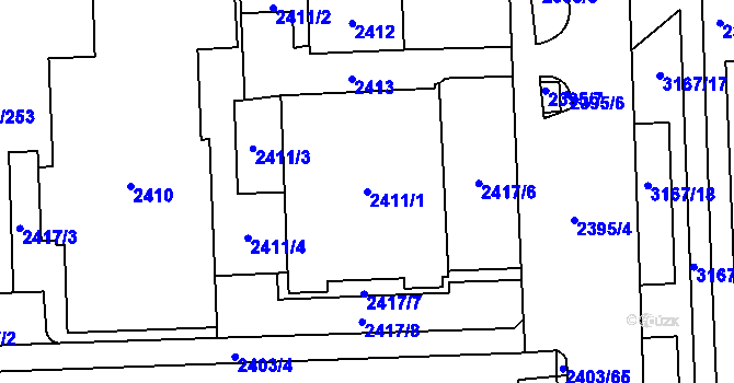 Parcela st. 2411/1 v KÚ Chodov, Katastrální mapa
