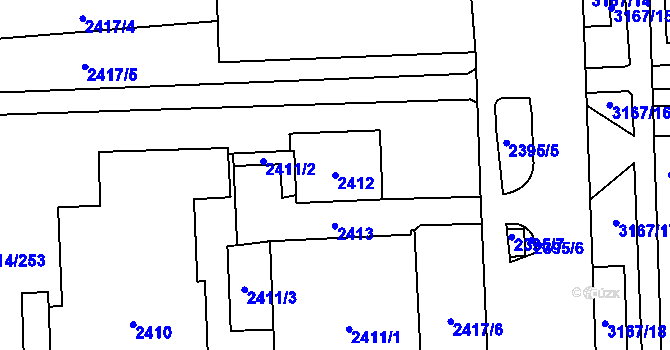 Parcela st. 2412 v KÚ Chodov, Katastrální mapa